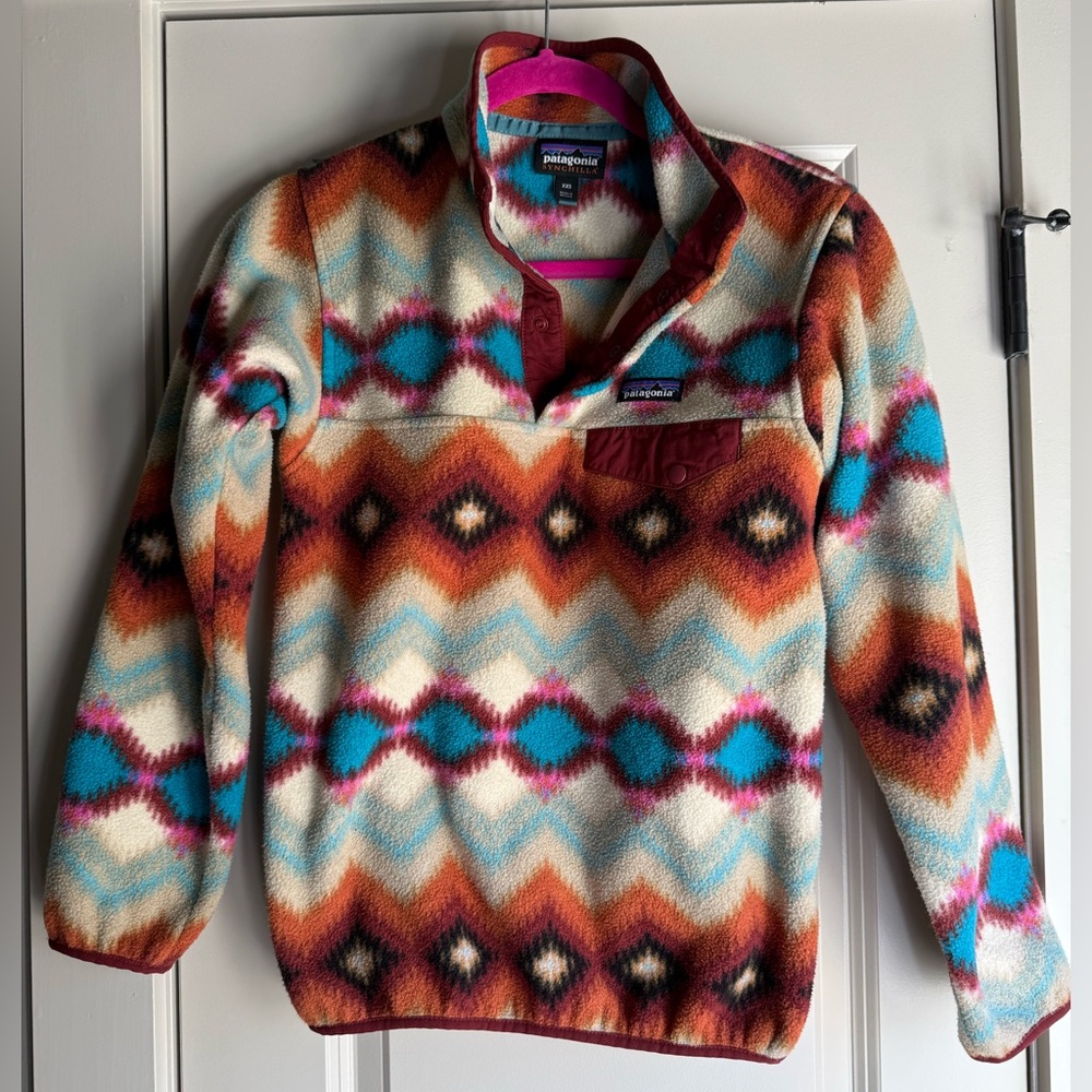 Patagonia Synchilla Fleece Pullover Aztec Geometric Print Snap Neck Women's XXS
